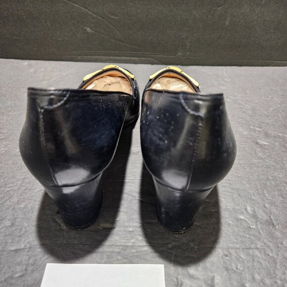 BALLY WOMEN'S NAVY COLOR PUMPS, GOLD "BUCKLE", SIZE 7 - Picture 4 of 9